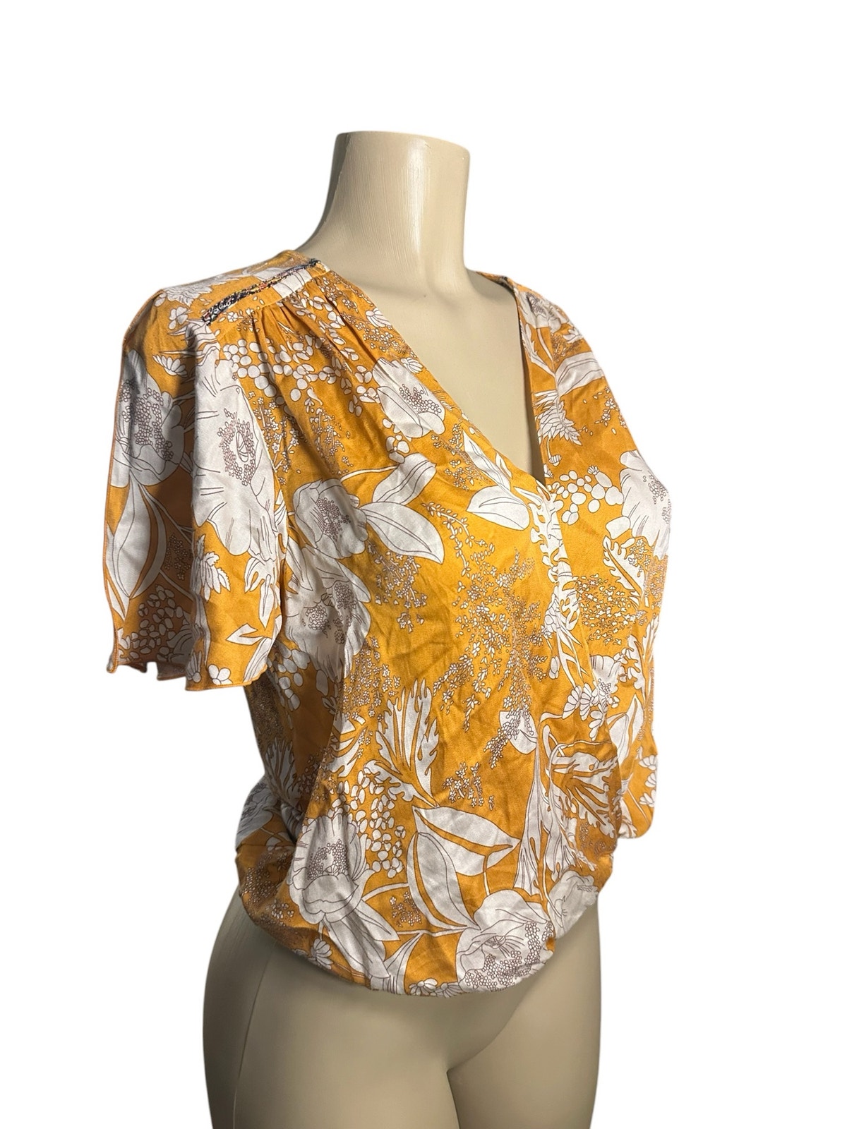 Women S Anthropologie Tiny Floral Printed Surplice Blouse Shirt Top Short Sleeve